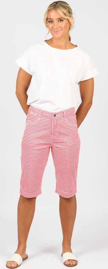 Vassalli Womens Printed Lightweight Straight Leg Short - Red Gingham