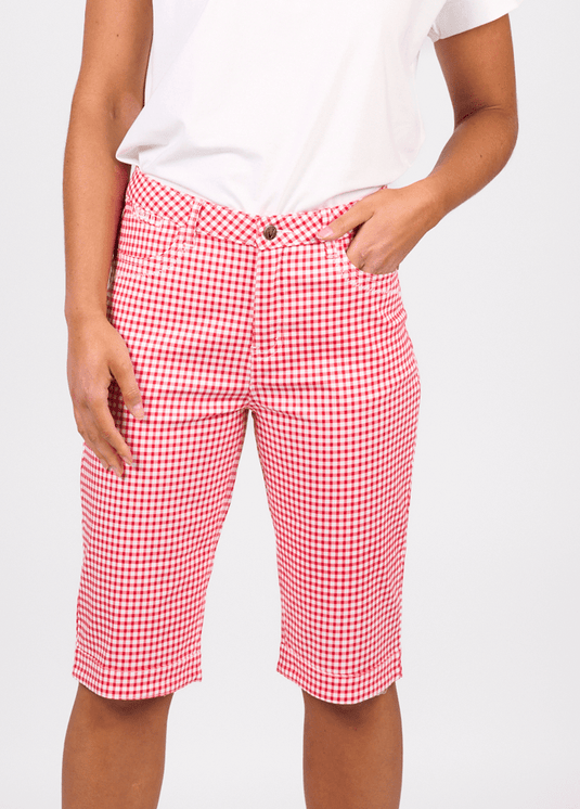 Vassalli Womens Printed Lightweight Straight Leg Short - Red Gingham