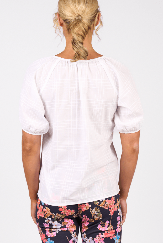 Load image into Gallery viewer, Vassalli Womens Plain V Neck Top With Floaty Sleeve Tops- White Check
