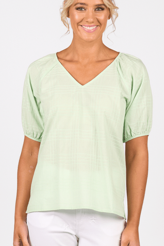 Vassalli Womens Plain V Neck Top With Floaty Sleeve Tops- Mint