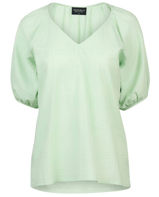 Vassalli Womens Plain V Neck Top With Floaty Sleeve Tops- Mint