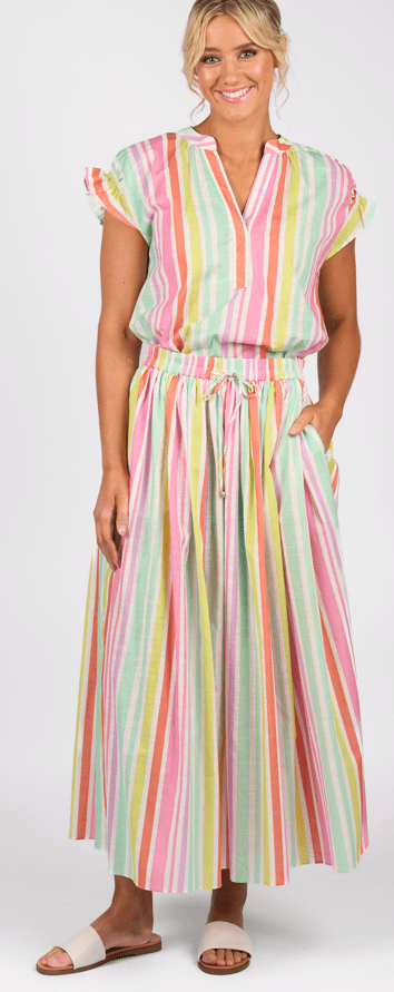Vassalli Womens Elastic Waist Maxi Skirt - Cabana
