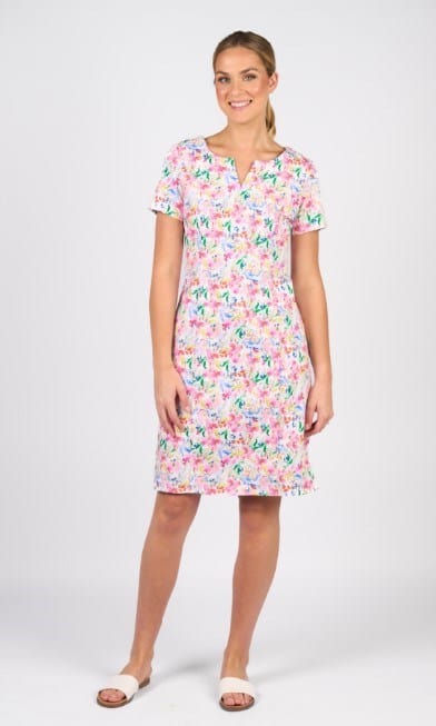 Vassalli Womens Printed Lightweight Fitted Dress With Short Sleeve