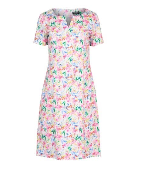 Vassalli Womens Printed Lightweight Fitted Dress With Short Sleeve