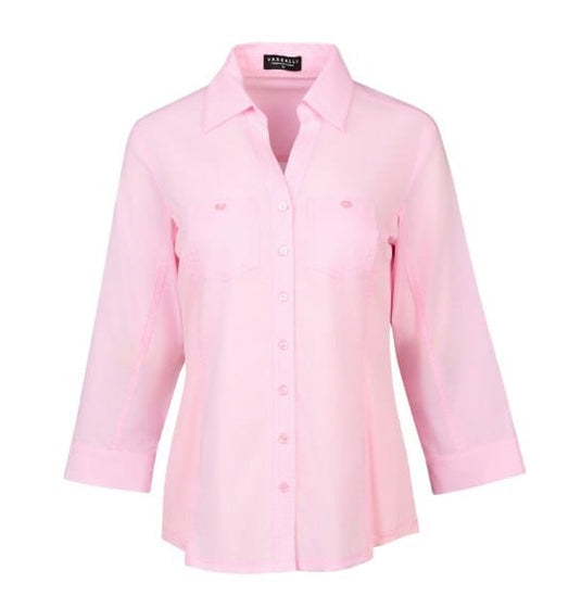 Vassalli Womens Plain Button Up Shirt With Rib Panels