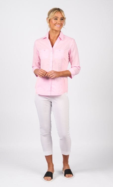 Vassalli Womens Plain Button Up Shirt With Rib Panels