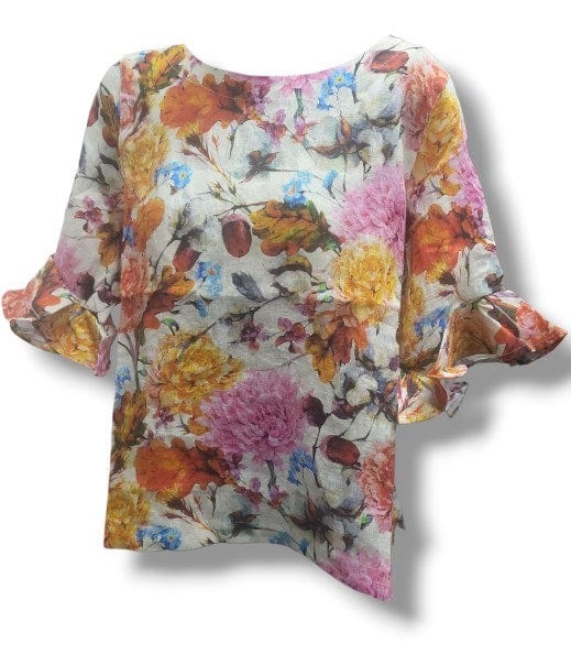 Corfu Womens Linen Printed Petal Soft Top