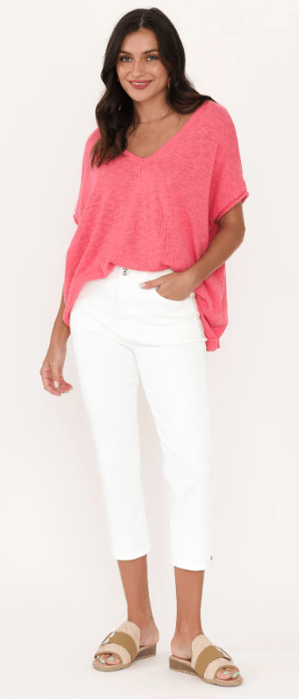 Emily Womens Denim Capri White Pant