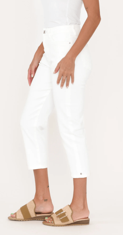 Emily Womens Denim Capri White Pant