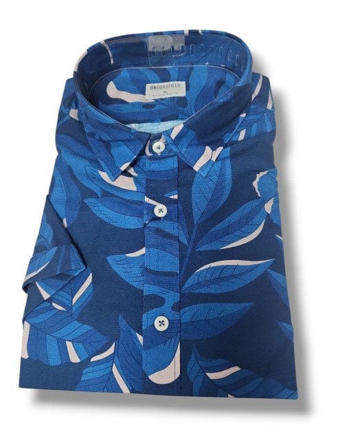 Brooksfield Mens Casual Shirt Short Sleeve - Navy