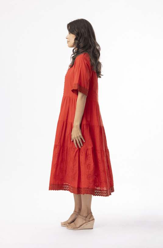 Orientique Womens Broderie Essentials Dress Layers - Red