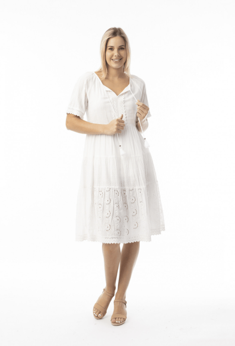 Orientique Womens Broderie Essentials Dress Layers - White