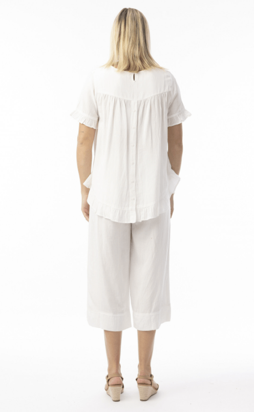 Load image into Gallery viewer, Orientique Womens Linen Essentials Top Frill - White
