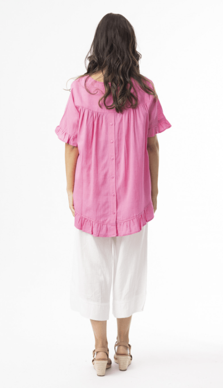Load image into Gallery viewer, Orientique Womens Linen Essentials Top Frill - Hot Pink
