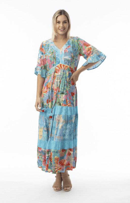 Load image into Gallery viewer, Orientique Womens Malvinas Tie Waist Maxi Dress
