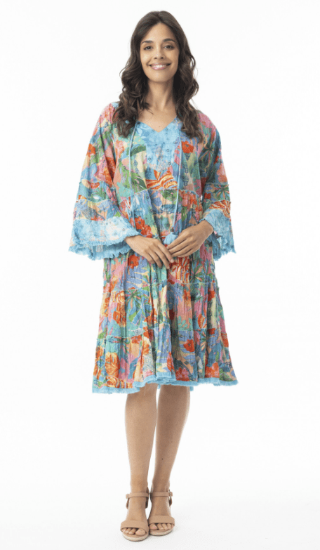 Load image into Gallery viewer, Orientique Womens Malvinas Layers Frill Sleeve Dress
