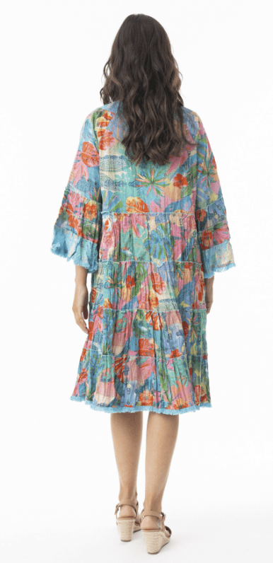 Load image into Gallery viewer, Orientique Womens Malvinas Layers Frill Sleeve Dress
