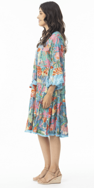 Orientique Womens Malvinas Layers Frill Sleeve Dress