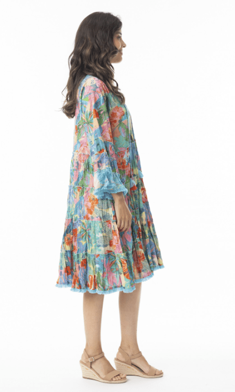 Orientique Womens Malvinas Layers Frill Sleeve Dress