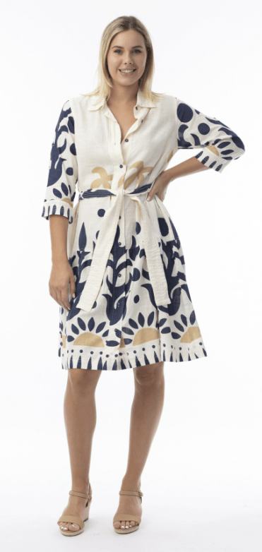 Load image into Gallery viewer, Orientique Womens Nazca Tie Waist Dress
