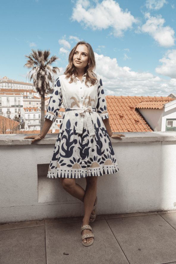 Load image into Gallery viewer, Orientique Womens Nazca Tie Waist Dress
