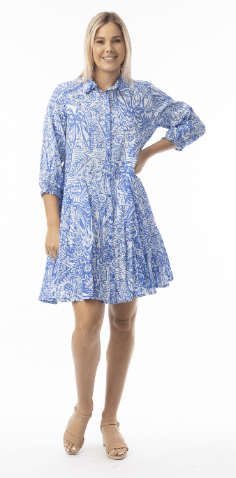 Orientique Womens Aksharay Collar Puff Sleeve Dress
