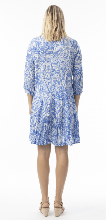 Orientique Womens Aksharay Collar Puff Sleeve Dress