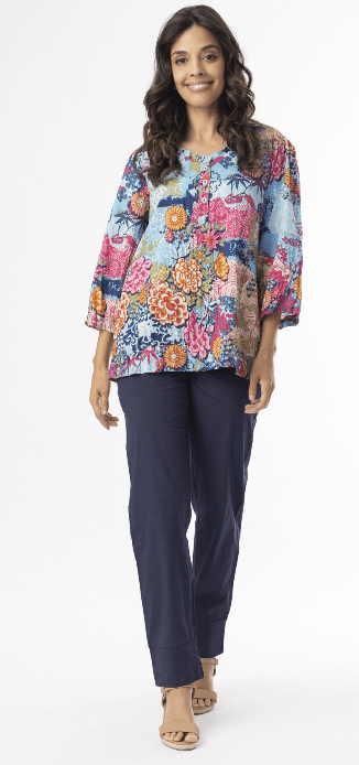 Orientique Womens Ikebana Frill Neckline Top