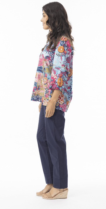 Orientique Womens Ikebana Frill Neckline Top