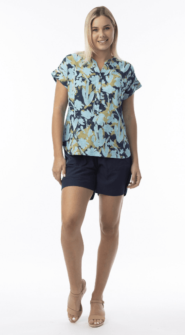 Orientique Womens Ikebana Short Sleeve Top