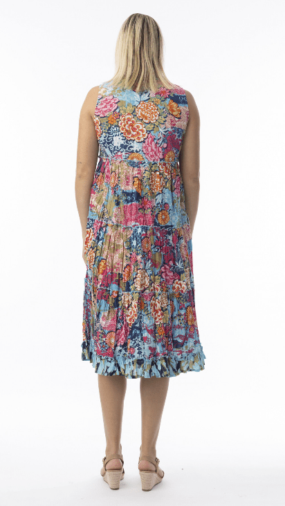 Orientique Womens Ikebana Layers Sleeveless Dress