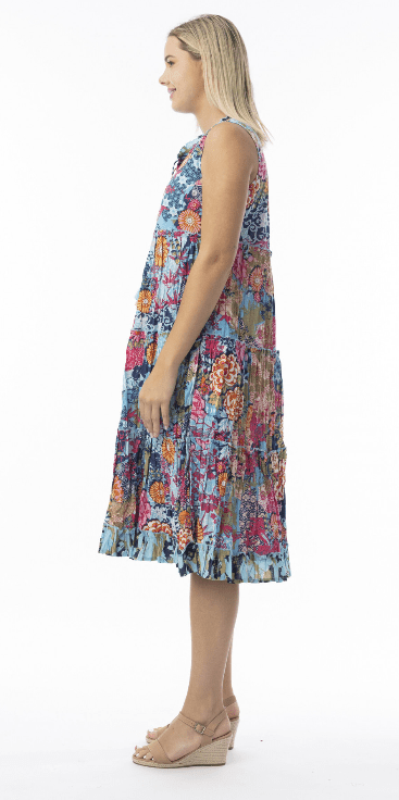 Orientique Womens Ikebana Layers Sleeveless Dress