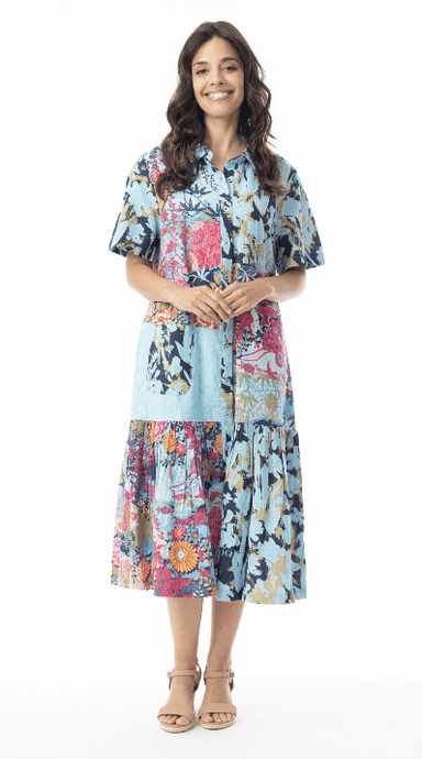 Orientique Womens Ikebana Patch Collar Dress
