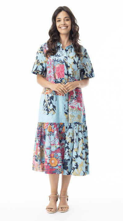 Orientique Womens Ikebana Patch Collar Dress
