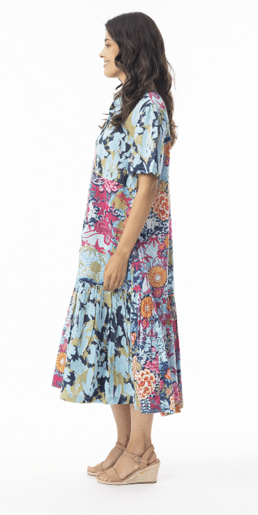 Orientique Womens Ikebana Patch Collar Dress
