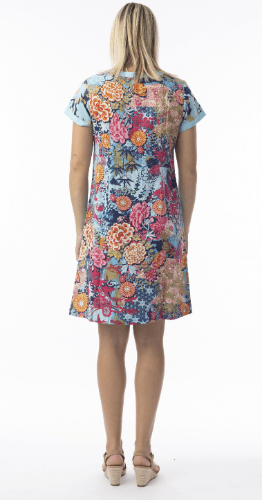 Orientique Womens Ikebana Patch Short Sleeve Dress