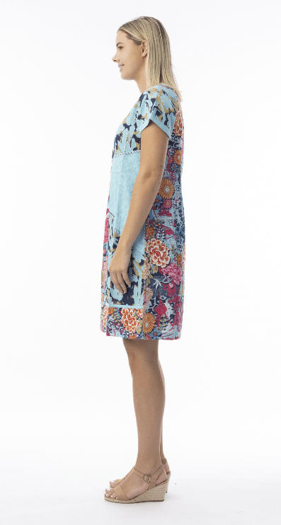 Orientique Womens Ikebana Patch Short Sleeve Dress