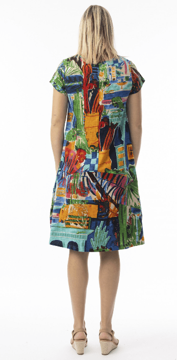 Orientique Womens Printed Cotton Shift Flair Crew Dress - Oasis