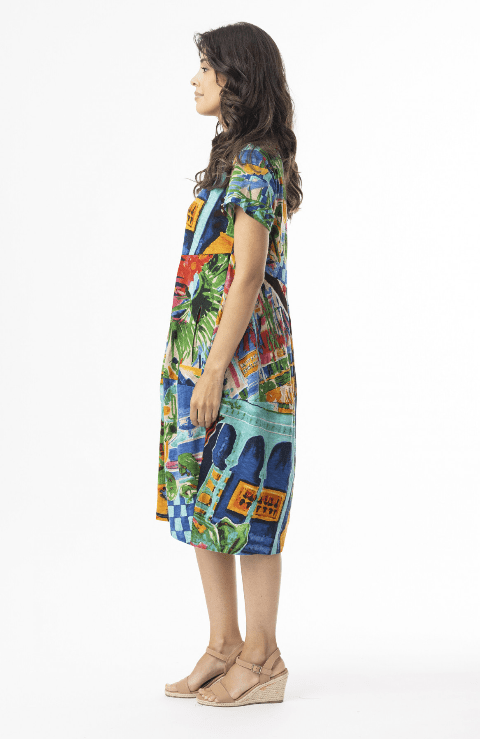 Orientique Womens Printed Cotton Short Sleeve Bubble Dress - Oasis
