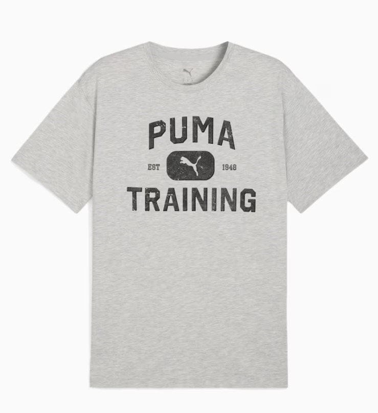 Load image into Gallery viewer, Puma Mens Graphics Train Logo Relaxed Tee - Light Gray Heather
