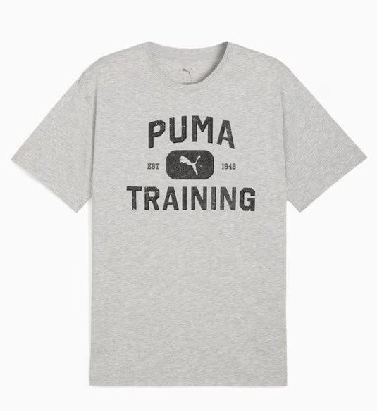 Puma Mens Graphics Train Logo Relaxed Tee - Light Gray Heather