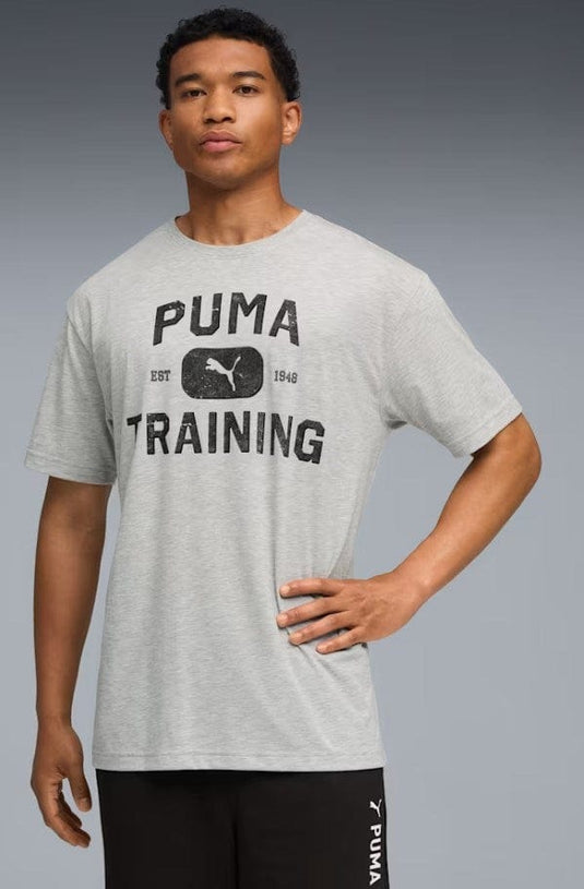Puma Mens Graphics Train Logo Relaxed Tee - Light Gray Heather