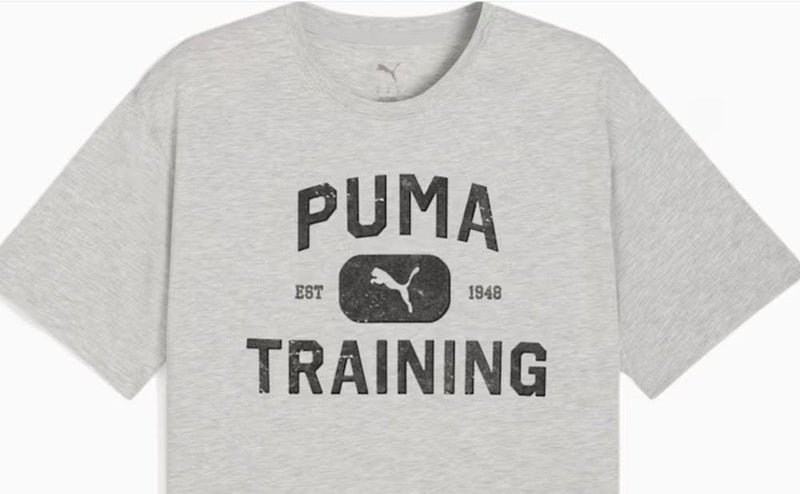 Load image into Gallery viewer, Puma Mens Graphics Train Logo Relaxed Tee - Light Gray Heather
