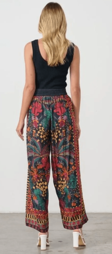 Load image into Gallery viewer, Holmes &amp; Fallon Womens Tropical Print Elastic Waist Pant - Black
