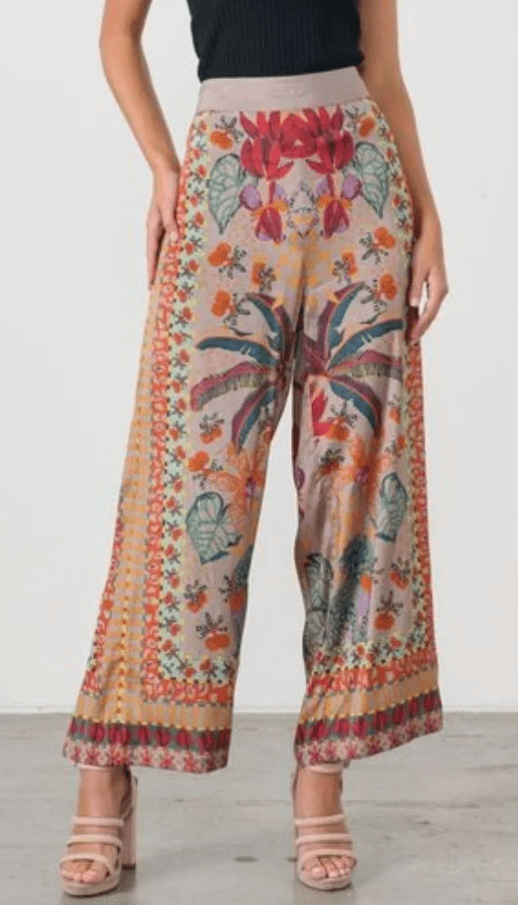 Holmes & Fallon Womens Tropical Print Elastic Waist Pant - Mushroom
