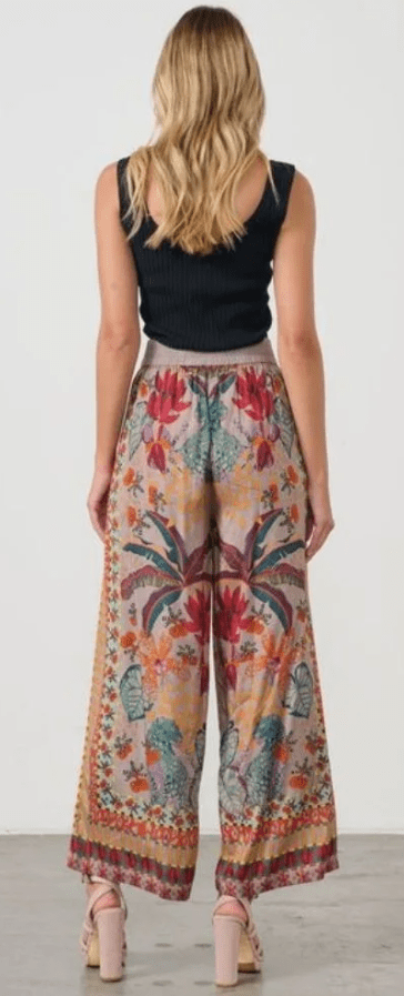 Holmes & Fallon Womens Tropical Print Elastic Waist Pant - Mushroom