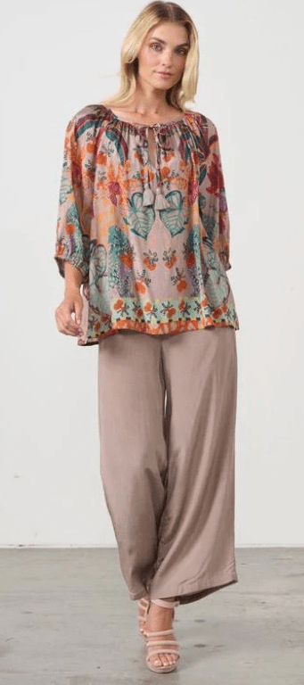 Holmes & Fallon Womens Tropical Print Elastic Waist Pant - Mushroom