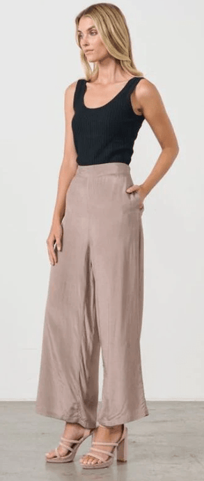 Holmes & Fallon Womens Tropical Print Elastic Waist Pant - Mushroom