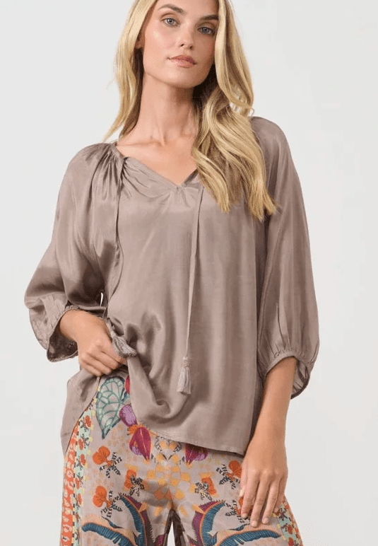 Holmes & Fallon Womens Aella Tie Top - Mushroom
