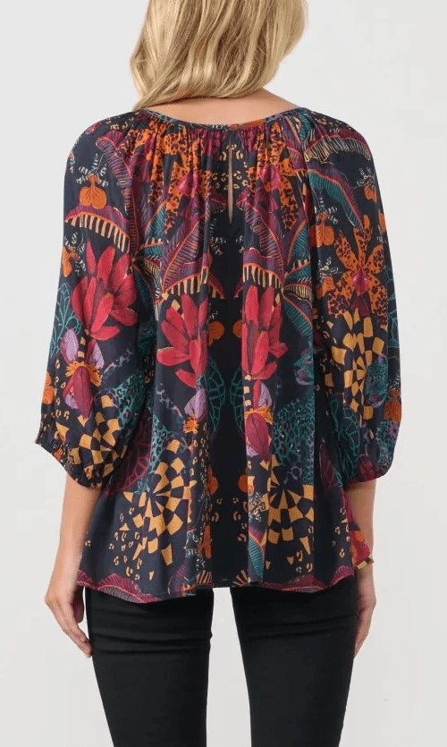 Holmes & Fallon Womens Tie Neck Blouse - Tropical Print